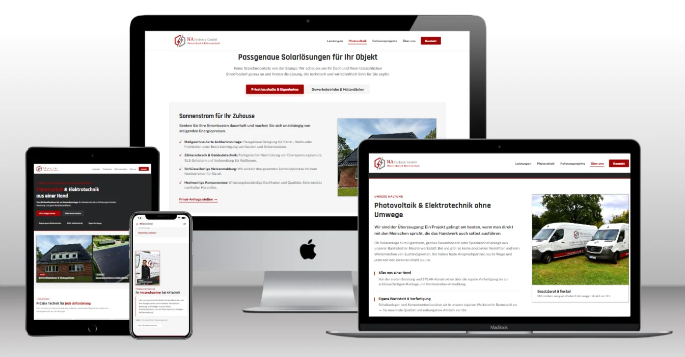 Website von NATechnik auf Desktop, Tablet und Smartphone